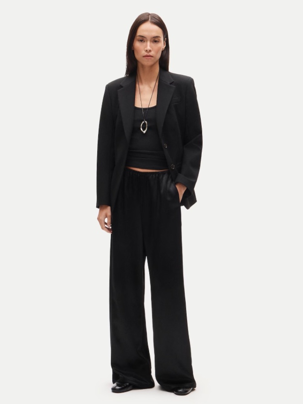 J.Crew Cosmo pant in luster charmeuse Black Satin Wide Leg On Size Large NWT